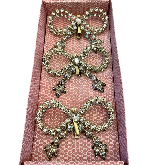 6pc Cupcakes & Cashmere Rhinestone Gold Bow Christmas Tree Clip Ornaments New - Picture 4 of 10